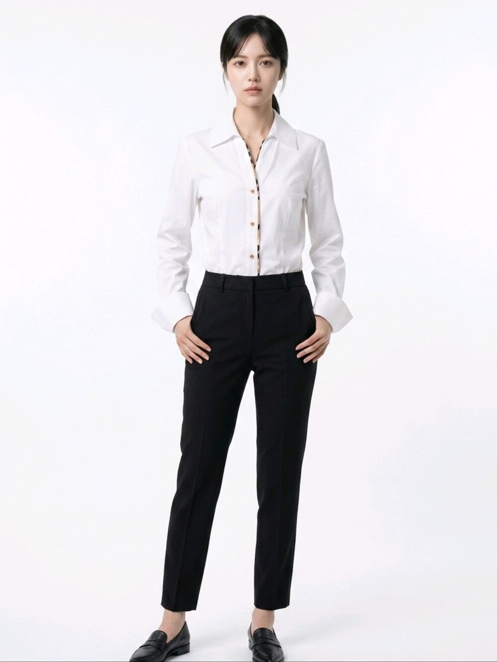Calvin Klein White Button-Down Shirt with Leopard Trim